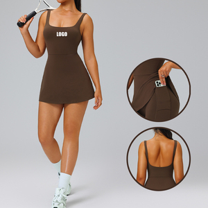 夏季裸体感觉方领无袖美女背部内置口袋短裤健身房高尔夫瑜伽网球裙 - Product Image 1