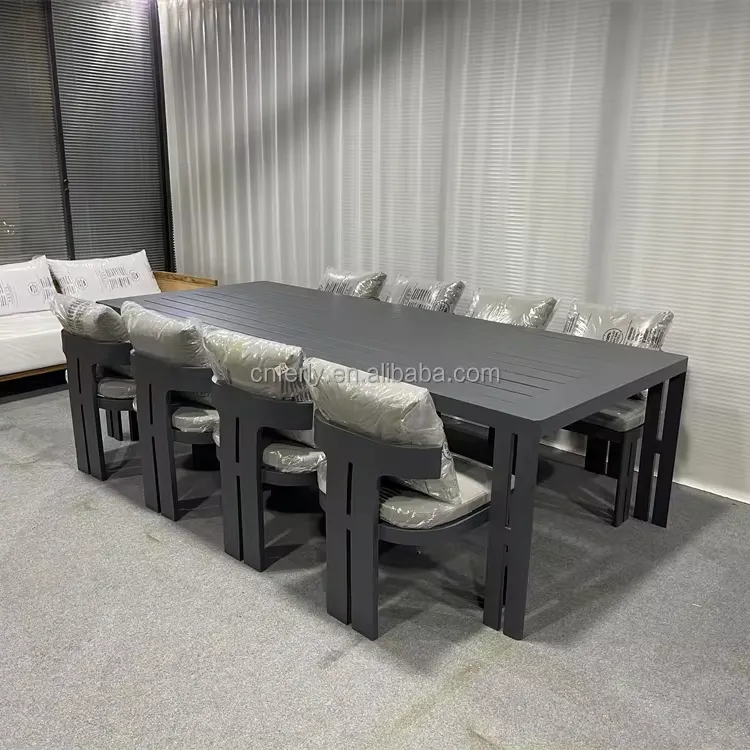 2022 새로운 도착 알루미늄 옥외 가구 안뜰 정원 가구 직사각형 알루미늄 식탁 및 의자 세트