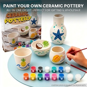 Kit de peinture céramique DIY, cadeau d'<span class=keywords><strong>anniversaire</strong></span> <span class=keywords><strong>pour</strong></span> enfants et adultes, peignez votre propre ensemble de poterie, fournisseur OEM personnalisé, étiquette privée - Product Image 1