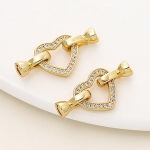 Heart Shaped Jewelry Clasp 18k Gold Plated With Cubic Zirconia For <b>Bracelet</b> Making DIY Accessories Wholesale - Product Image 4