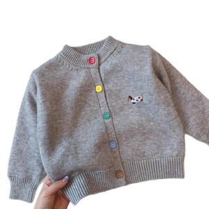 Children's Double Layer <b>Thick</b> Knit Sweater Coat Warm Soft Winter Top For Boys And Girls Trendy Baby <b>Cardigan</b> With Embroidery - Product Image 4