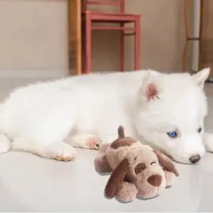 Beverly Shark Puppy Heartbeat Toy Perro Alivio DE LA ANSIEDAD Ayuda calmante Cachorro Latido del corazón Animal relleno Ayuda para dormir (Brown-1)