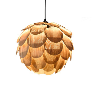 Lustre rond en placage de bois à LED à tête unique pour hôtel, bar, restaurant, chambre, salon, style chinois créatif - Product Image 5