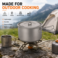 Pot de camping en titane ultraléger, pot de cuisson en titane avec poignée pliable et couvercle pour la randonnée, la randonnée en sac à dos et la cuisine en plein air