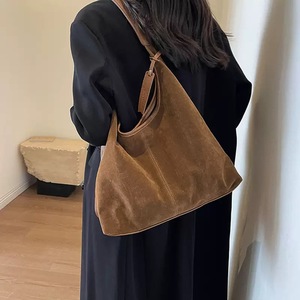 2026 Fall Winter Retro <b>Tote</b> Bag for Women Maillard Style Suede Shoulder Bag Large Capacity Casual Work Bag - Product Image 3