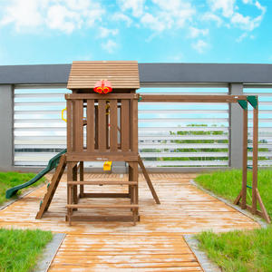 Ensemble de balançoires d'extérieur en bois avec maisonnette, toboggan et mur d'escalade, aire de jeux durable pour enfants dans la cour - Product Image 5