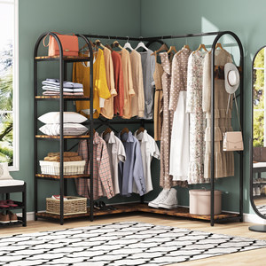 Organisation de rangement pour placard, porte-vêtements d'angle avec <span class=keywords><strong>étagère</strong></span>s de rangement et tringles de suspension, placard ouvert gain de place - Product Image 3