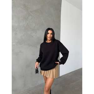 Sweat-shirt à col rond 3 fils brossé pour femme, épaules tombantes, 100 % coton tricoté, pull à manches longues - Product Image 2