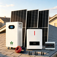 Système solaire hybride domestique 5kW 10kW, kit d'énergie solaire avec batterie au lithium fer phosphate pour usage résidentiel