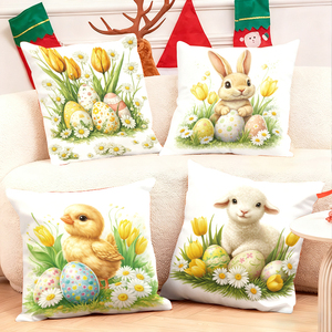 Bahar dekorasyonu için renkli yumurtalar, tavşan, civciv, kuzu ve lale desenli Paskalya süs yastıkları - Product Image 1