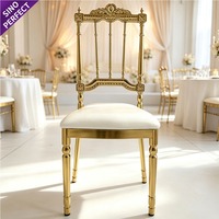 Chaise de Cérémonie Vintage Dorée Brillante en Métal Chromé Style Baroque, Chaise de Salle à Manger Moderne pour Hôtels, Mariages et Banquets