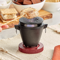 Mini-gril Hibachi en fonte pour intérieur, idéal pour les S'mores et les apéritifs, mini-rôtissoire portable Hibachi avec base en bois