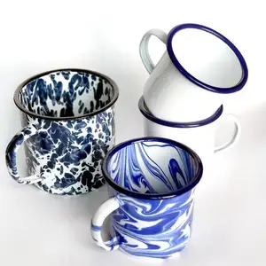 الجملة الكورية الجنوبية مخصص اللون شعار المطبوعة سبلاش الفولاذ المعادن enamelware رش الأرقط المينا كوب لشرب القهوة