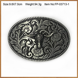 Hebilla <span class=keywords><strong>de</strong></span> cinturón vaquera unisex con cabeza <span class=keywords><strong>de</strong></span> toro Longhorn plateada, <span class=keywords><strong>de</strong></span> bronce envejecido, ovalada, floral y con filigrana grabada - Product Image 6