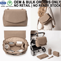 Mochila Pañalera de Piel Vegana Personalizada de Fábrica OEM, Bolso de Viaje Pequeño para Bebé con Correas para Cochecito para Mamás