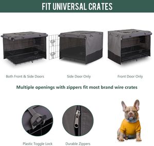 Perrera de lujo para perros de doble puerta, impermeable, patrón sólido, transpirable, plegable, cubierta de caja con cierre de cinturón, bandeja de plástico, paleta - Product Image 5