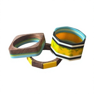 Newly Vintage <b>Acrylic</b> Resin Bangle Handmade Blue and Brown Best Color <b>Block</b> Unisex Fashionable Bracelets Jewelry Party for Woman - Product Image 3