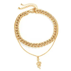 2023 European and American Cross-Border Vintage Diamond-Studded Snake-Shaped Cuban Chain