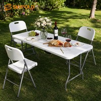 Table pliante rectangulaire en plastique HDPE de 180 cm, pliage central, portable, pour événements, pique-niques et utilisation en extérieur, vente en gros