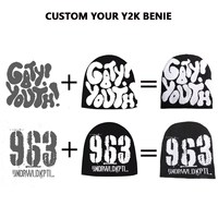 Gorro de Punto Personalizado Y2K con Logotipo Jacquard, Gorro de Invierno con Logotipo en Toda la Superficie, Gorro de Calavera con Bordado 3D para Playa o Negocios