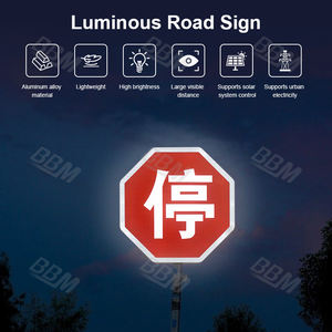 Panneau de signalisation routière solaire octogonal à LED clignotant, feu stop étanche IP68, panneau d'avertissement écoénergétique - Product Image 2