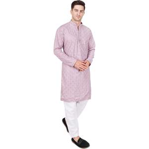 Triloki <b>Mens</b> Embroidered <b>Kurta</b> Pajama Set Rayon Ethnic Indian Traditional Wear <b>Men's</b> Outerwear - Product Image 2
