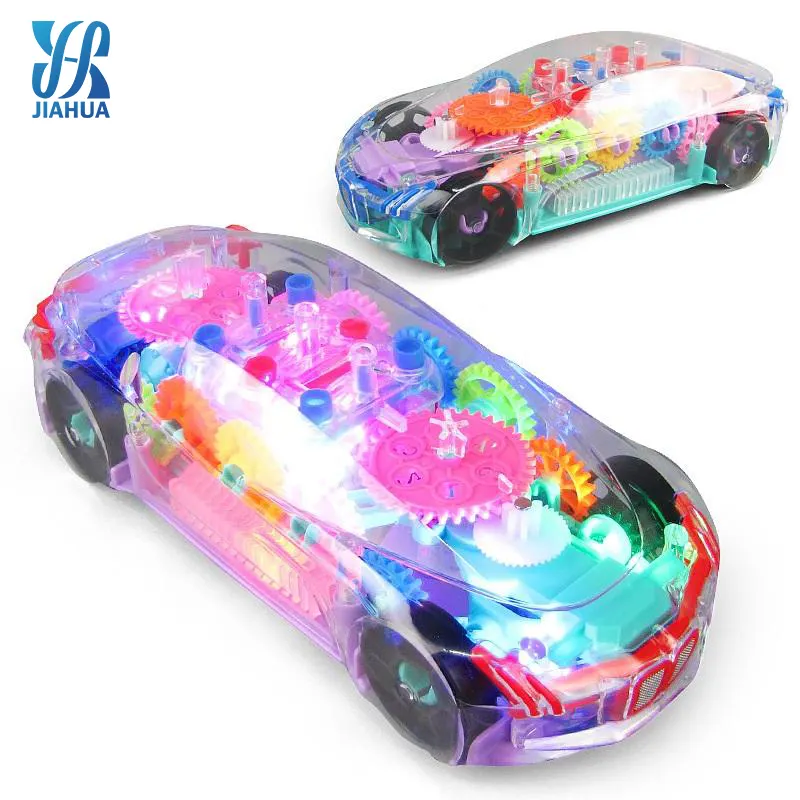mechanical battery-powered racing toy Visible colored moving gears with LED lighting effects play Gear music car