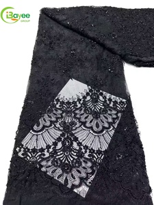 Tela de Encaje Francés de Lujo con Cuentas Pesadas y Hermosa Decoración Floral, Encaje Adornado con Brillo, en Oferta - Product Image 3