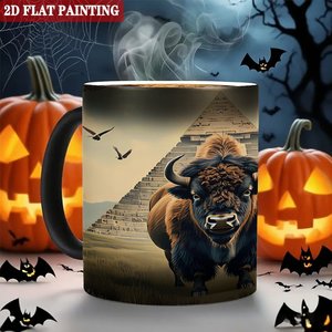 Taza Mágica Interactiva que Cambia de Color con el Calor, Negra Esmerilada, 11 oz, Taza de Cerámica con Diseño Artístico de Pirámide de Búfalo - Product Image 6