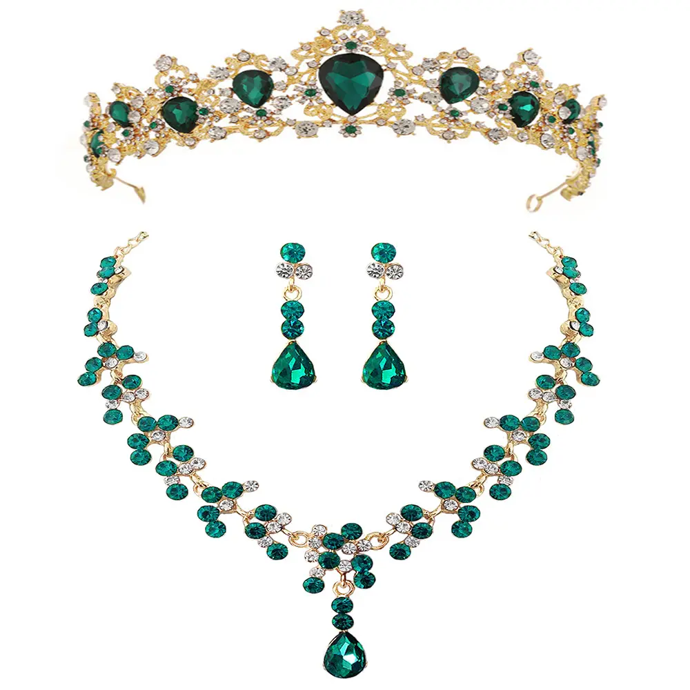 3 pz/set regalo per la festa della mamma diademi barocchi Crystal Wedding Big Pageant Green Crown Set