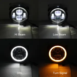 Faro LED de 9 pulgadas para proyector, faro redondo de 100W con Halo ámbar para Jeep Wrangler JL 2018 +