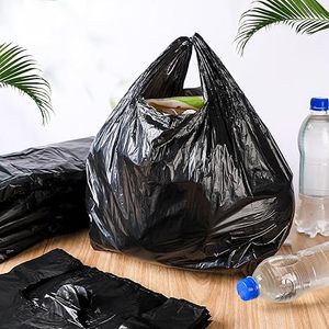 <b>Extra</b> <b>Large</b> Durable Black T-Shirt Carry Bags with Reinforced Handles, Thick Heavy Duty Plain Plastic Bags Ideal for Supermarket - Product Image 3