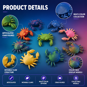 Jouet anti-stress en plastique imprimé en 3D, figurine de crabe articulée avec des articulations mobiles flexibles, échelle 1/12, cadeau de collection - Product Image 3