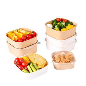 Boîtes à lunch carrées en papier kraft blanc sur mesure en gros, plateaux à fruits, boîtes bento - Product Image 1