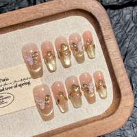 Ongles courts exquis de Noël, motif nœud mignon, ciel étoilé rose, strass, cristal empilé, effet œil de chat, transparents, forme carrée/en C/en tube, 5,0 cm