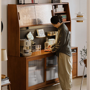 Solid Wood <b>Sideboard</b> Retro Style Wall Mounted Tall Cabinet Nordic Japanese Vintage Wine Storage Tea Cabinet <b>Kitchen</b> Dining Room - Product Image 2