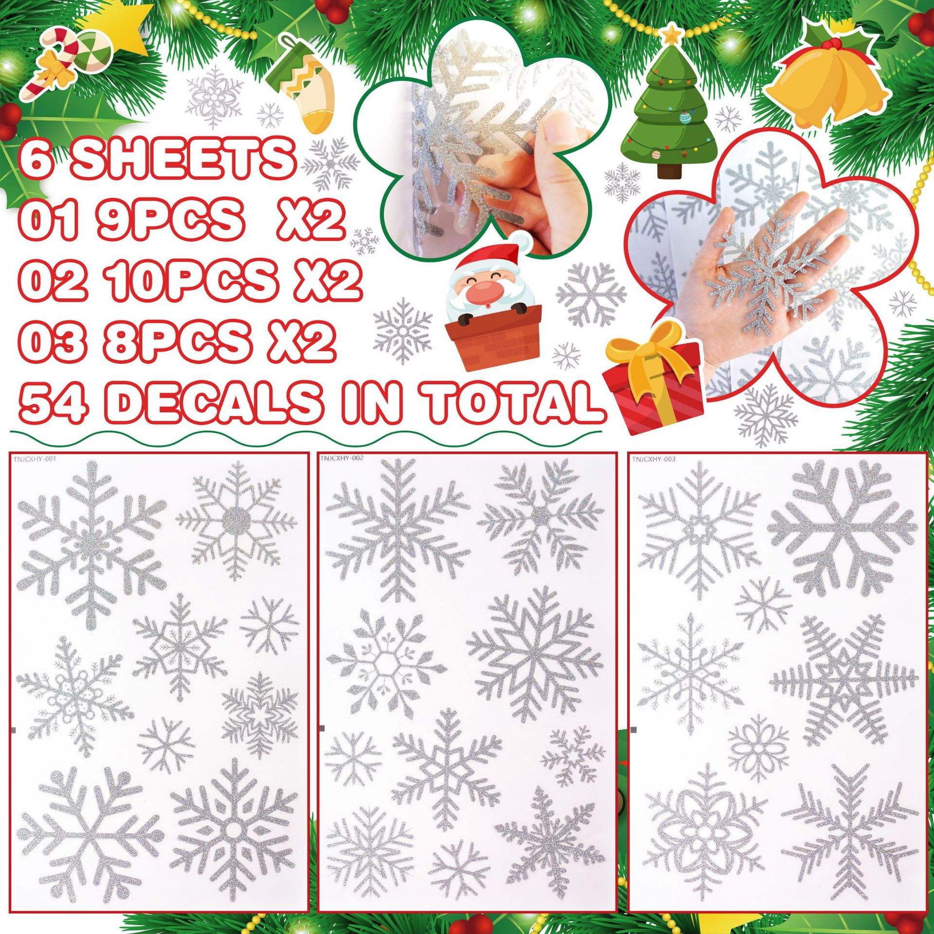 6 pcs silver snowflakes
