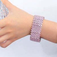 Bracelet manchette luxueux et époustouflant pour femme, orné de multiples pierres en zircon cubique rose, idéal pour mariage ou soirée, bijou en zircon cubique, cadeau