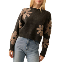 Pull en maille mélange mohair personnalisé pour femme, col rond, motif floral intarsia, style décontracté et tendance, vente en gros