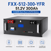 Batería LiFePO4 de 51.2V 300Ah 15.36kWh para Montaje en Rack de 19 Pulgadas, con BMS de 200A Integrado, 6000 Ciclos, CAN, RS485, RS232 para Almacenamiento de Energía