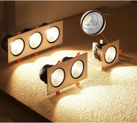 Spot LED moderne en aluminium réglable pour intérieur, anti-éblouissement, rectangulaire, encastré, COB, trois têtes, plafond