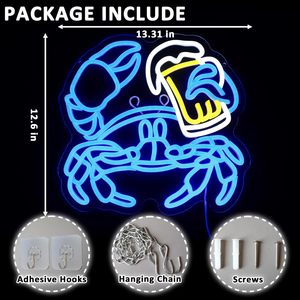 Crab Beer Letreros Neon LED indoor hanging ambient light shop <b>sign</b> wall decoration light entrance indicator light luminous <b>sign</b> - Product Image 2