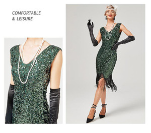 Ecoparty-Robes de danse à col rond, brillantes, sans manches, à paillettes, à franges <span class=keywords><strong>Charleston</strong></span>, col rond, des années 1920, superbes robes Great Gatsby des années 20 - Product Image 4