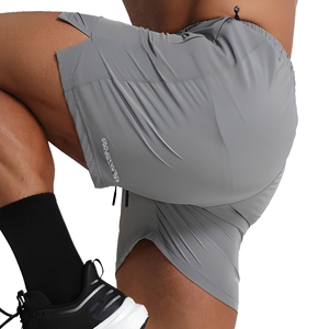 Men's Quick Dry High Waist Fitness <b>Shorts</b> Solid Gray With Side <b>Pockets</b> Elastic Waist Summer Wear - Product Image 1