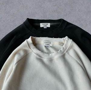 Logo personalizzato 230 260 T-shirt in cotone con stampa semplice a manica lunga da 320gsm Waffle Waffle da <span class=keywords><strong>uomo</strong></span> - Product Image 4