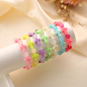 Pulsera De Rosario hecha a mano, pulsera cruzada elástica, cuentas acrílicas coloridas, oración de los santos católicos, pulseras religiosas de Jesús - Product Image 1