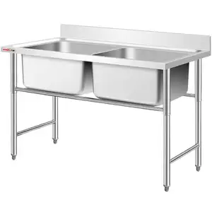 Outdoor Commercial Restaurant Double/Triple Bowl Commercial Stainless Steel Kitchen Sink Work Table/Hand Washing 1 Bowl Sink