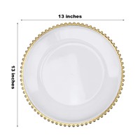 Assiettes de fête rondes en verre transparent de 13 pouces, motif personnalisé, écologiques, avec bordure dorée, vaisselle de présentation pour la vente en gros