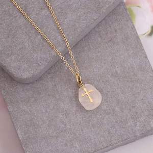 Collier avec pendentif croix en or rempli personnalisé pour femmes, avec jade coloré et diamant, croix <span class=keywords><strong>de</strong></span> Jésus, bijoux pour femmes - Product Image 3