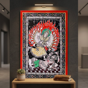 Pintura Artesanal Pattachitra de la Diosa Durga, Arte de Pared Rectangular de Papel Tradicional Indio, Decoración del Hogar - Product Image 4